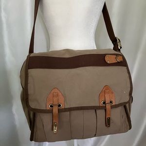 Hugo Boss Canvas Messenger Bag With Leather Trim